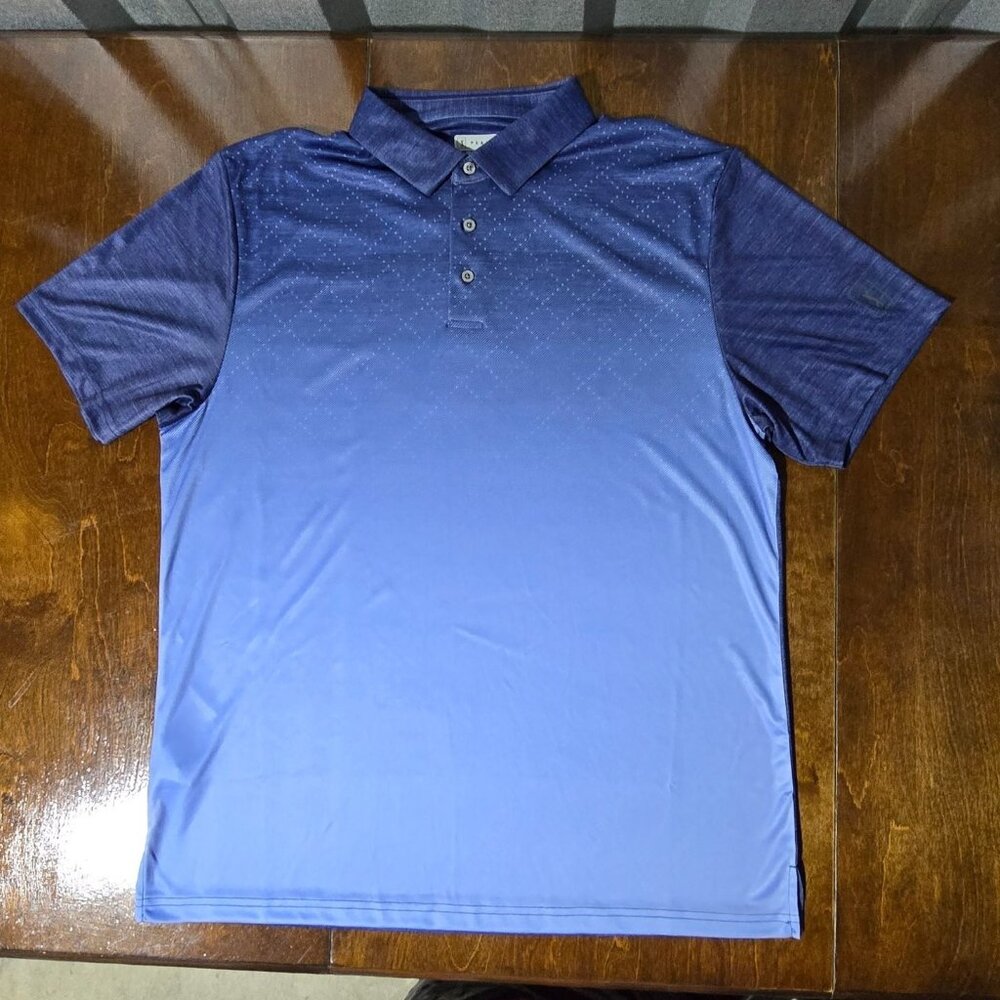 PGA Tour Mens XL Pro Series Blue Performance Polo Shirt Soft Golf Fade Geo Print